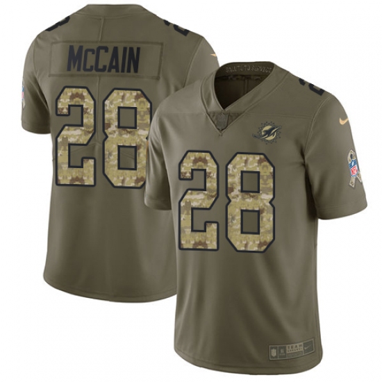 Youth Nike Miami Dolphins 28 Bobby McCain Limited OliveCamo 2017 Salute to Service NFL Jersey