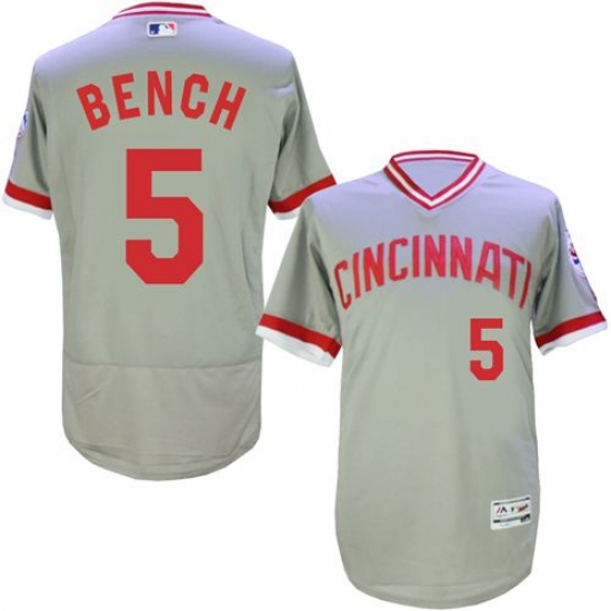 Men's Majestic Cincinnati Reds 5 Johnny Bench Grey Flexbase Authentic Collection Cooperstown MLB Jersey
