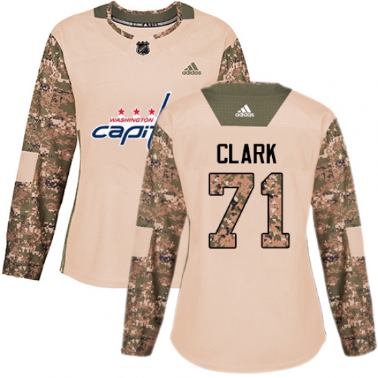 Women's Adidas Washington Capitals 71 Kody Clark Authentic Camo Veterans Day Practice NHL Jersey