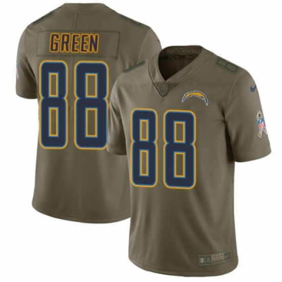 Men's Nike Los Angeles Chargers 88 Virgil Green Limited Olive 2017 Salute to Service NFL Jersey