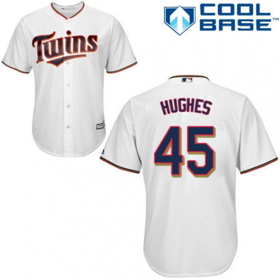 Youth Majestic Minnesota Twins 45 Phil Hughes Authentic White Home Cool Base MLB Jersey