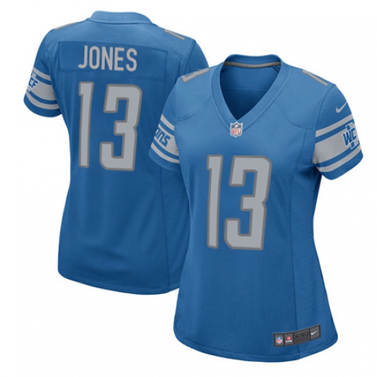 Women's Nike Detroit Lions 13 T.J. Jones Game Blue Team Color NFL Jersey