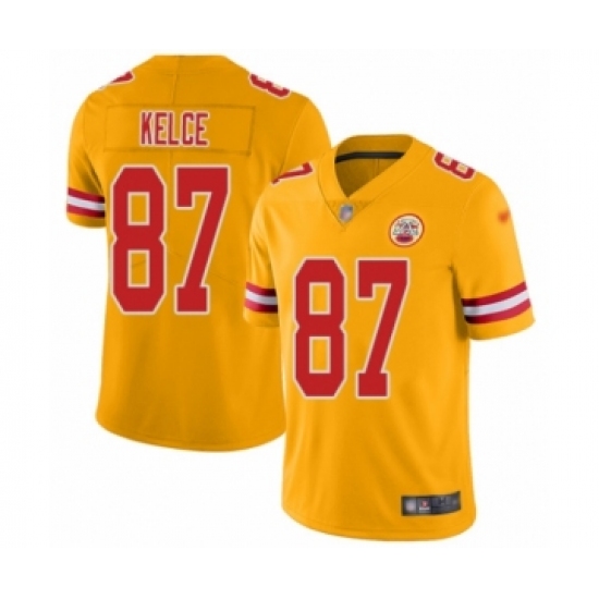 Youth Kansas City Chiefs 87 Travis Kelce Limited Gold Inverted Legend Football Jersey