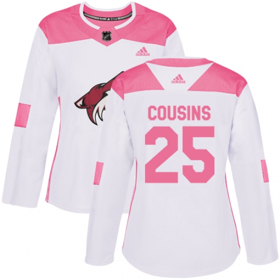 Women's Adidas Arizona Coyotes 25 Nick Cousins Authentic White Pink Fashion NHL Jersey