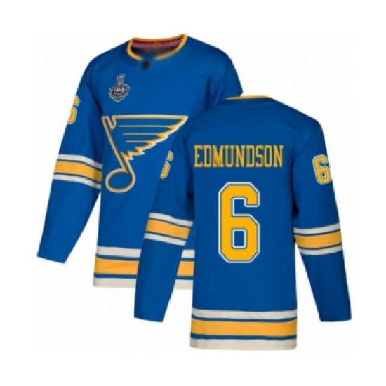 Men's St. Louis Blues 6 Joel Edmundson Authentic Navy Blue Alternate 2019 Stanley Cup Final Bound Hockey Jersey