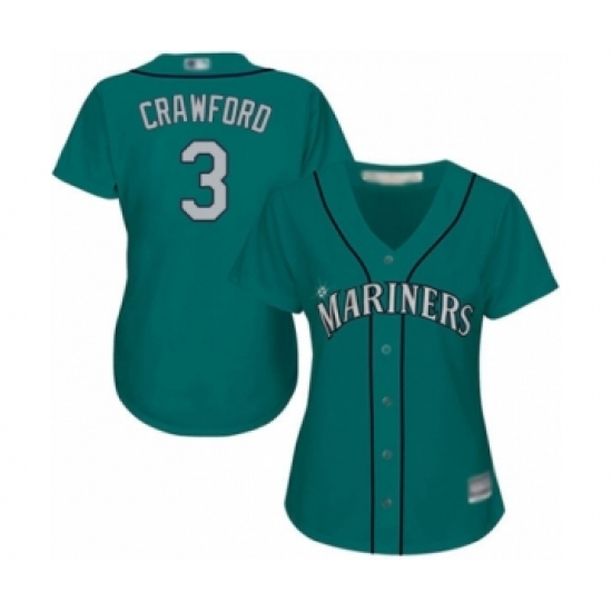Women's Seattle Mariners 3 J.P. Crawford Authentic Teal Green Alternate Cool Base Baseball Player Jersey