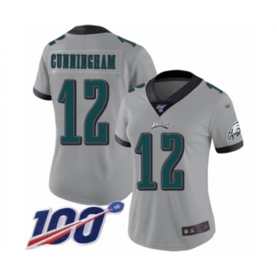 Women's Philadelphia Eagles 12 Randall Cunningham Limited Silver Inverted Legend 100th Season Football Jersey