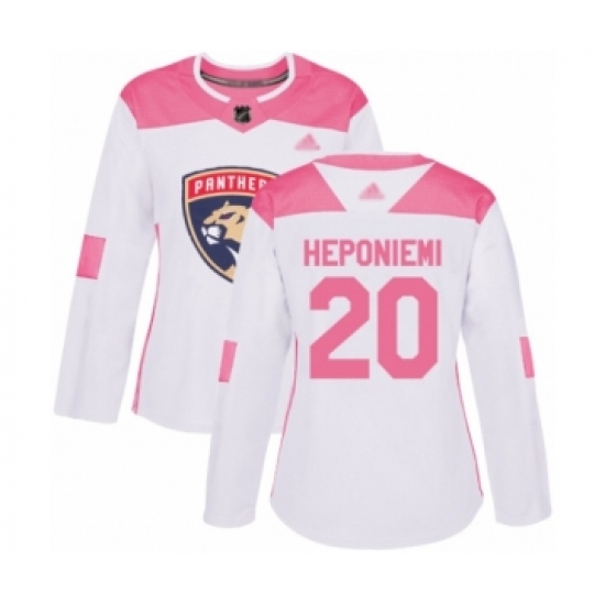 Women's Florida Panthers 20 Aleksi Heponiemi Authentic White Pink Fashion Hockey Jersey