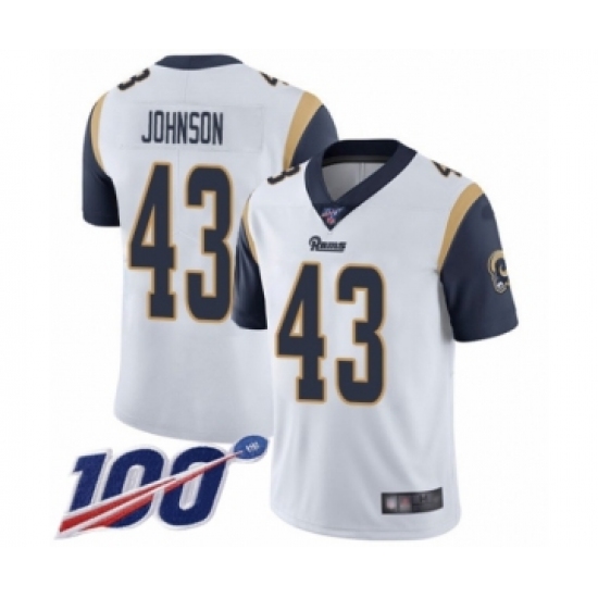 Men's Los Angeles Rams 43 John Johnson White Vapor Untouchable Limited Player 100th Season Football Jersey