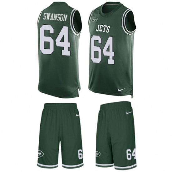 Men's Nike New York Jets 64 Travis Swanson Limited Green Tank Top Suit NFL Jersey