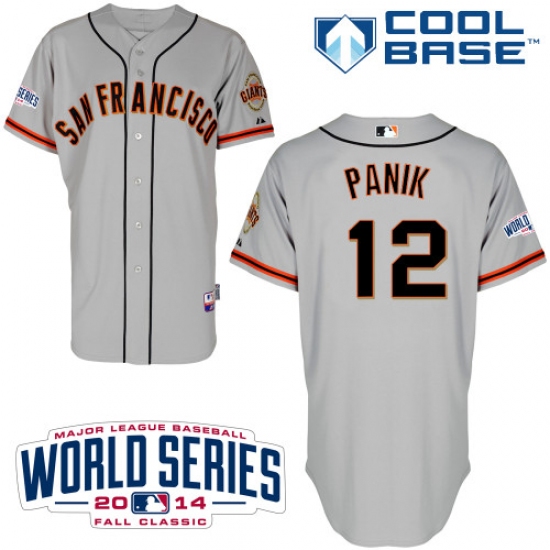 Men's Majestic San Francisco Giants 12 Joe Panik Authentic Grey Road Cool Base w/2014 World Series Patch MLB Jersey