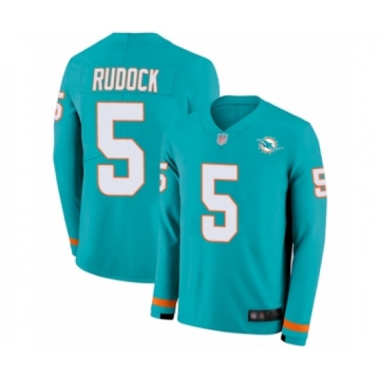 Men's Miami Dolphins 5 Jake Rudock Limited Aqua Therma Long Sleeve Football Jersey