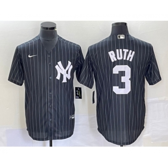 Men's Nike New York Yankees 3 Babe Ruth Black Pinstripe Cool Base Stitched Baseball Jersey