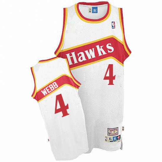 Men's Adidas Atlanta Hawks 4 Spud Webb Authentic White Throwback NBA Jersey