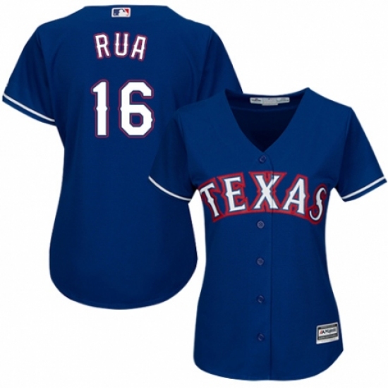Women's Majestic Texas Rangers 16 Ryan Rua Replica Royal Blue Alternate 2 Cool Base MLB Jersey