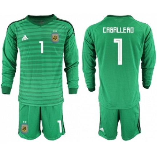 Argentina 1 Caballero Green Long Sleeves Goalkeeper Soccer Country Jersey