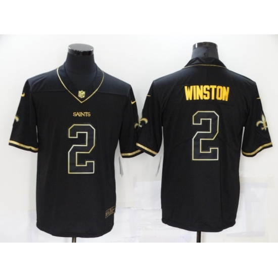 Men's New Orleans Saints 2 Jameis Winston Black Gold Throwback Limited Jersey