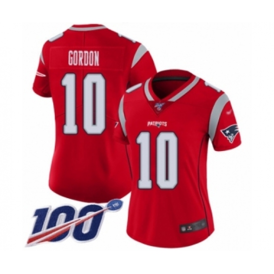 Women's New England Patriots 10 Josh Gordon Limited Red Inverted Legend 100th Season Football Jersey
