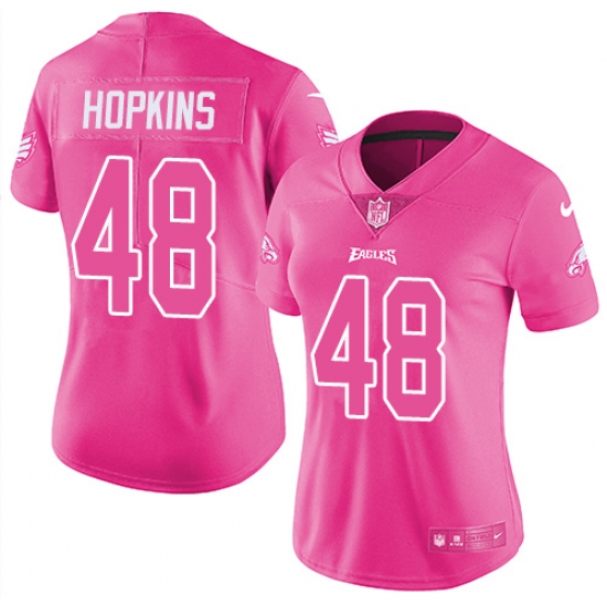 Women's Nike Philadelphia Eagles 48 Wes Hopkins Limited Pink Rush Fashion NFL Jersey