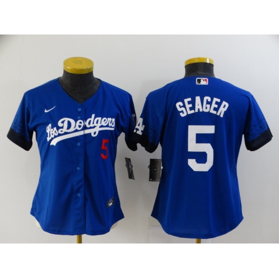 Women's Los Angeles Dodgers 5 Corey Seager Blue Game City Player Jersey
