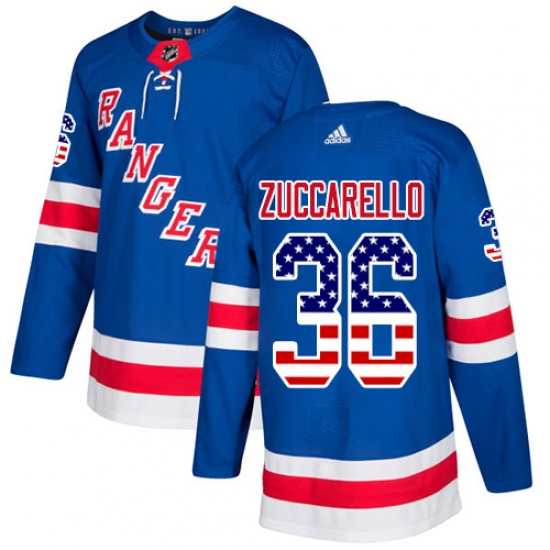 Men's Adidas New York Rangers 36 Mats Zuccarello Authentic Royal Blue USA Flag Fashion NHL Jersey