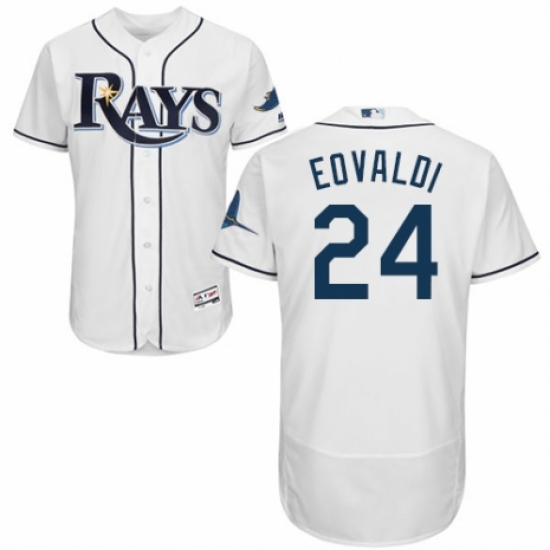 Men's Majestic Tampa Bay Rays 24 Nathan Eovaldi Home White Home Flex Base Authentic Collection MLB Jersey