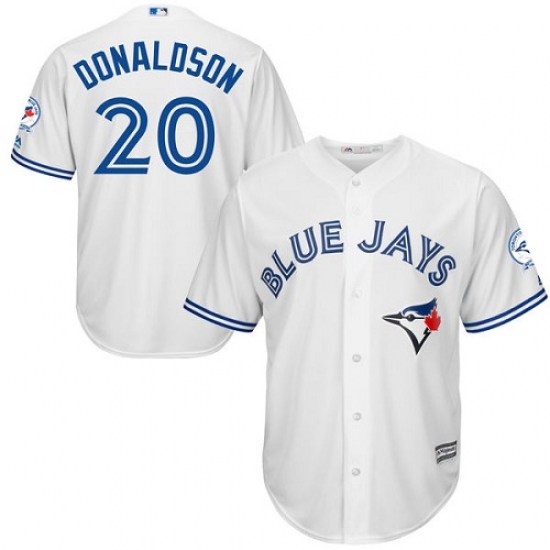 Men's Majestic Toronto Blue Jays 20 Josh Donaldson Replica White Home 40th Anniversary Patch MLB Jersey