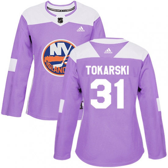 Women's Adidas New York Islanders 31 Dustin Tokarski Authentic Purple Fights Cancer Practice NHL Jersey