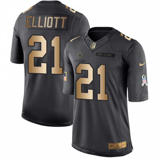 Youth Nike Dallas Cowboys 21 Ezekiel Elliott Limited Black/Gold Salute to Service NFL Jersey