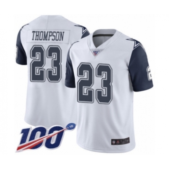 Men's Dallas Cowboys 23 Darian Thompson Limited White Rush Vapor Untouchable 100th Season Football Jersey