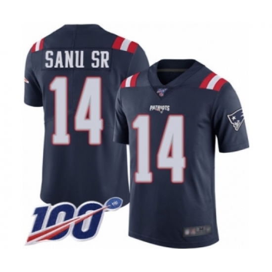 Men's New England Patriots 14 Mohamed Sanu Sr Limited Navy Blue Rush Vapor Untouchable 100th Season Football Jersey