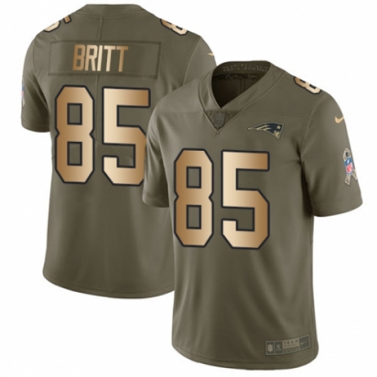 Youth Nike New England Patriots 85 Kenny Britt Limited Olive/Gold 2017 Salute to Service NFL Jersey