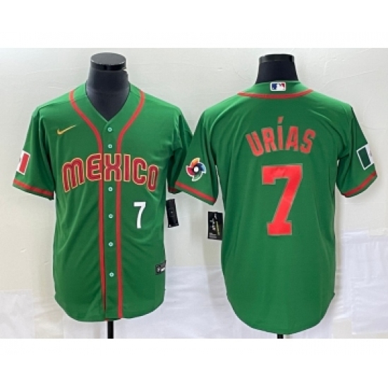 Men's Mexico Baseball 7 Julio Urias Number 2023 Green World Classic Stitched Jersey13