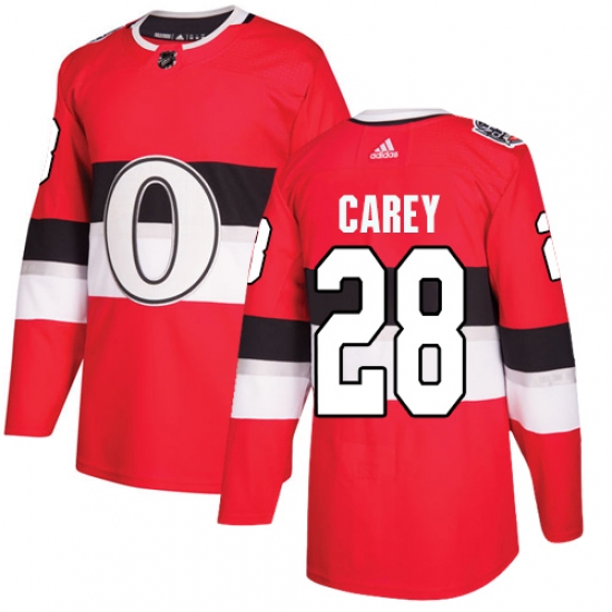 Men's Adidas Ottawa Senators 28 Paul Carey Authentic Red 2017 100 Classic NHL Jersey