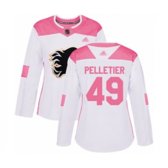 Women's Calgary Flames 49 Jakob Pelletier Authentic White Pink Fashion Hockey Jersey
