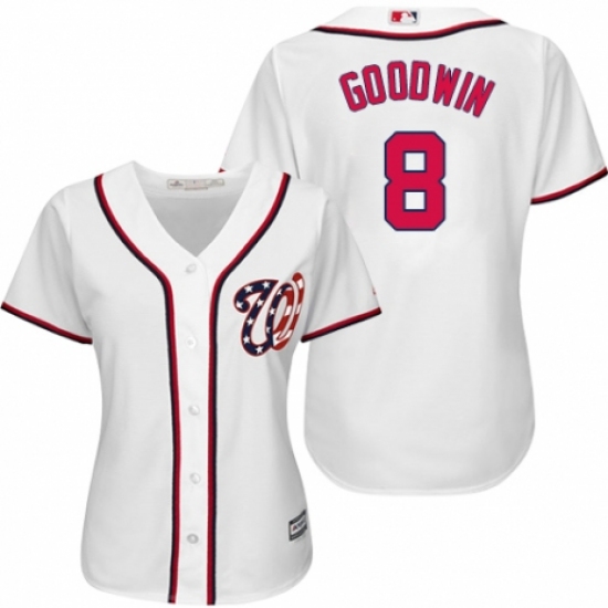 Women's Majestic Washington Nationals 8 Brian Goodwin Replica White Home Cool Base MLB Jersey