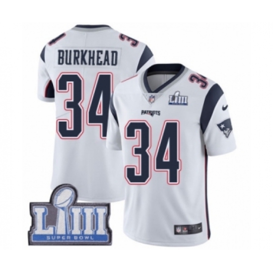 Men's Nike New England Patriots 34 Rex Burkhead White Vapor Untouchable Limited Player Super Bowl LIII Bound NFL Jersey