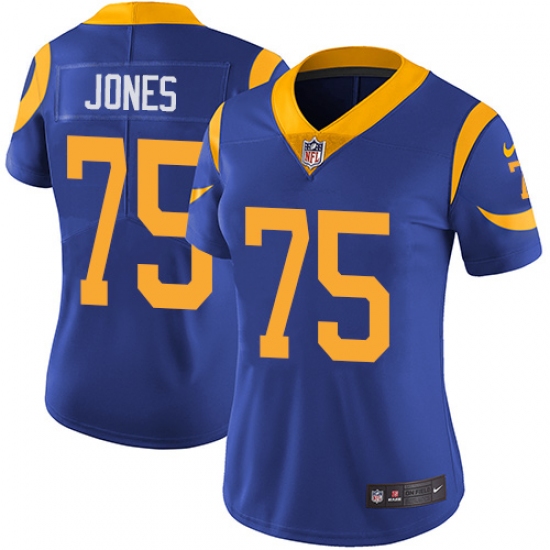 Women's Nike Los Angeles Rams 75 Deacon Jones Royal Blue Alternate Vapor Untouchable Limited Player NFL Jersey