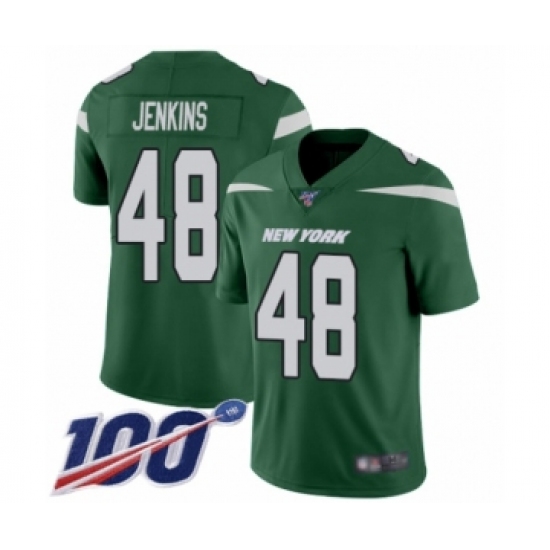 Men's New York Jets 48 Jordan Jenkins Green Team Color Vapor Untouchable Limited Player 100th Season Football Jersey