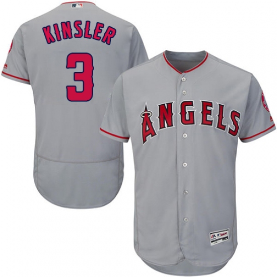 Men's Majestic Los Angeles Angels of Anaheim 3 Ian Kinsler Grey Road Flex Base Authentic Collection MLB Jersey