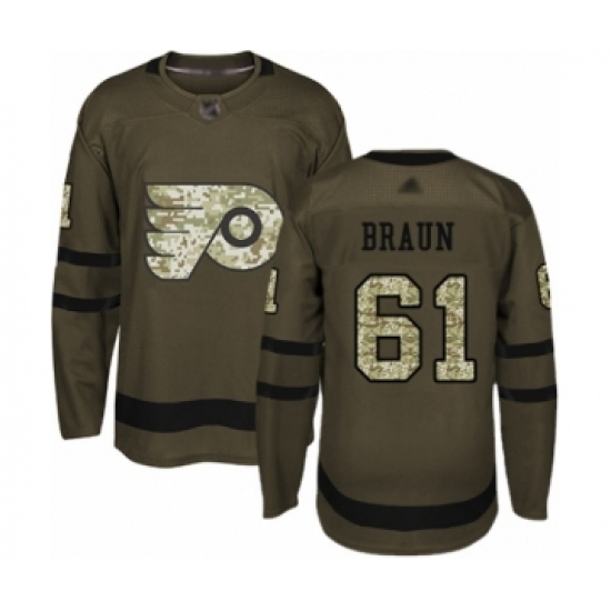 Youth Philadelphia Flyers 61 Justin Braun Authentic Green Salute to Service Hockey Jersey
