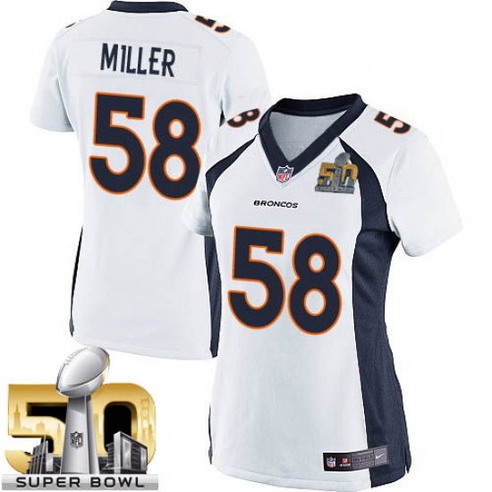 Women's Nike Denver Broncos 58 Von Miller Elite White Super Bowl 50 Bound NFL Jersey