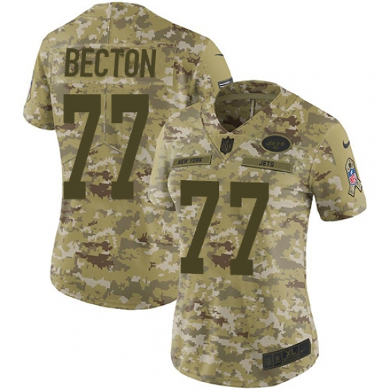 Women's New York Jets 77 Mekhi Becton Camo Stitched Limited 2018 Salute To Service Jersey