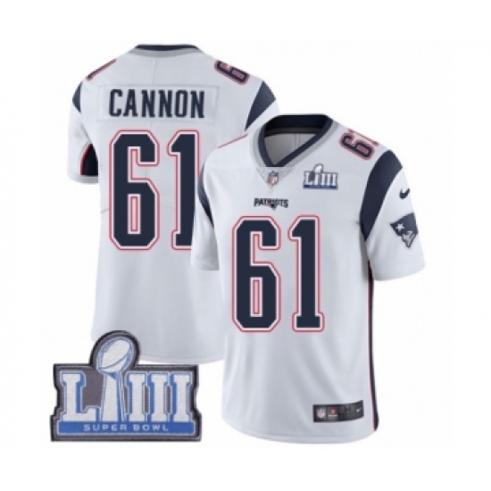 Men's Nike New England Patriots 61 Marcus Cannon White Vapor Untouchable Limited Player Super Bowl LIII Bound NFL Jersey