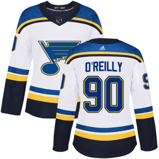 Women's Adidas St. Louis Blues 90 Ryan O'Reilly Authentic White Away NHL Jersey
