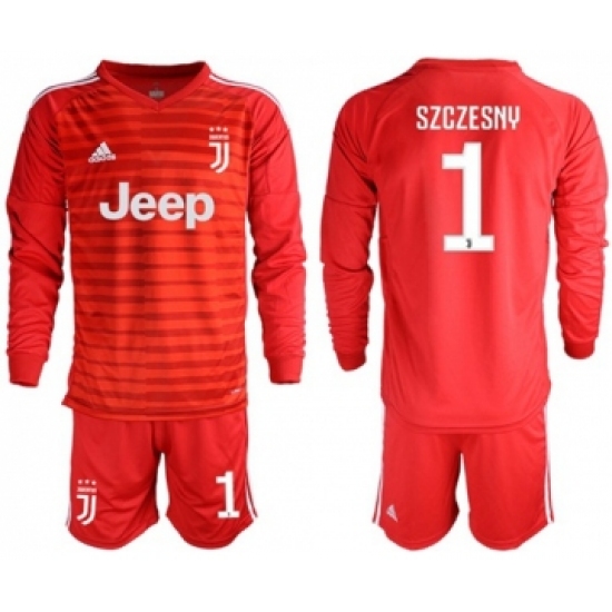 Juventus 1 Szczesny Red Goalkeeper Long Sleeves Soccer Club Jersey