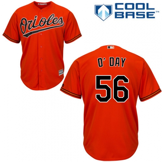 Youth Majestic Baltimore Orioles 56 Darren O'Day Authentic Orange Alternate Cool Base MLB Jersey