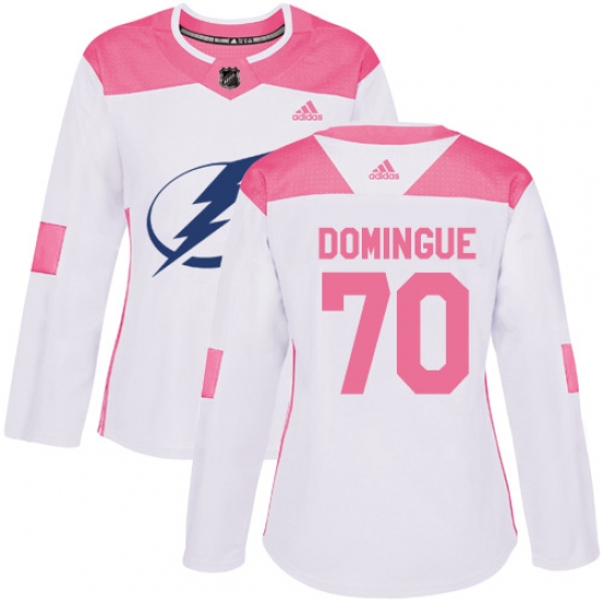Women's Adidas Tampa Bay Lightning 70 Louis Domingue Authentic White Pink Fashion NHL Jersey