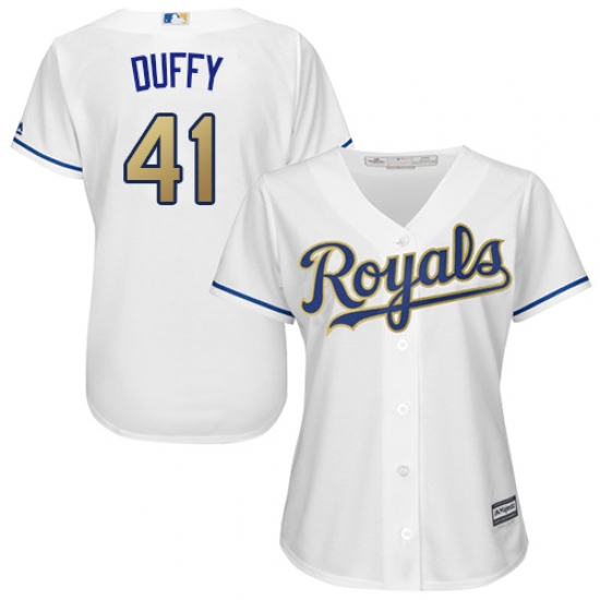 Women's Majestic Kansas City Royals 41 Danny Duffy Authentic White Home Cool Base MLB Jersey