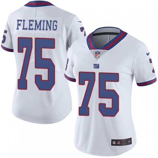 Women's New York Giants 75 Cameron Fleming White Stitched Limited Rush Jersey